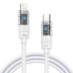 Cablu de Date Fast cu Mufe Type-C, Lightning, 27W - Lito Liquid Silicone Mechanical (LD05) - White