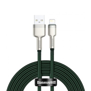 Cablu iPhone USB-A la Lightning, 2.4A, 2m, Incarcare Stabilă si Transfer Date, Baseus Cafule Series Metal CALJK, Verde