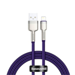 Cablu iPhone USB-A la Lightning, 2.4A, 480Mbps, 1m, Transfer si Incarcare Stabilă, Baseus Cafule Series Metal CALJK, Mov