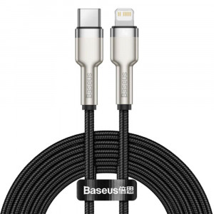 Cablu Type-C to Lightning, Fast Charging PD20W, 480Mbps, 2.4A, 1m - Baseus Cafule Series Metal (CATLJK-A01) - Black - Img 1