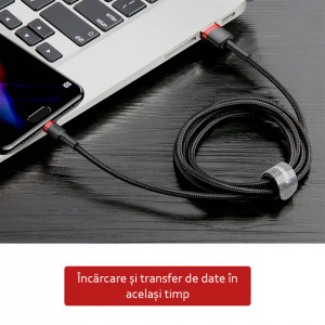 Cablue de date USB la Type-C, 2A, 2m, Cafule Baseus (CATKLF-C91) - Rosu Negru - Img 8