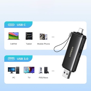 Card Reader Type-C/USB la USB, SD/TF Card, 312MB/s, Ugreen CM803, Negru - Img 5