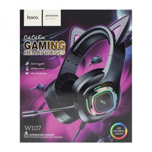 Casti Gaming Jack 3.5mm cu LED si Microfon, Hoco Cat Ears - Negru / Verde - Img 7