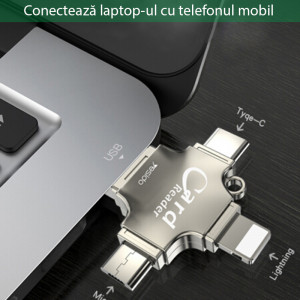 Cititor de Carduri MicroSD + Adaptor USB, Type-C, Lightning, Micro-USB, Yesido (GS13) - Silver - Img 7