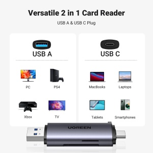 Cititor de Carduri USB/USB-C la SD/TF Card, Plug & Play, 5Gb/s, 2TB, Ugreen CM185 - Gri - Img 6
