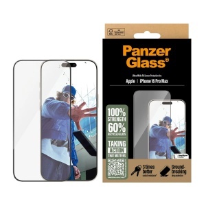 Folie Sticla pentru iPhone 16 Pro Max, Ultra-Wide Fit, PanzerGlass, Anti-Soc si Anti-Bule, Transparent