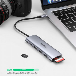 Hub 2xUSB, tip C PD100W, HDMI, SD, TF, Ugreen CM195 - Space Gray - Img 4