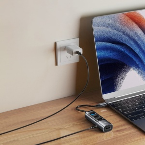 Hub, USB-C la HDMI 4K, 3x USB, PD 100W, Yesido, Gri - Img 4
