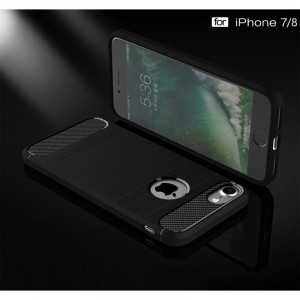 Husa iPhone SE 2, SE 2020 din silicon, Slim, cu textura Fibra Carbon - Negru - Img 4