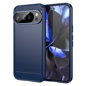 Husa pentru Google Pixel 10 / Pixel 10 Pro, SKYDDAR INNOVATION, Carbon Silicone, din Silicon Premium, Slim, cu textura Fibra Carbon, Albastru, set cu sticker  - Img 1