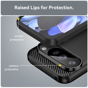 Husa pentru Google Pixel 10 / Pixel 10 Pro, SKYDDAR INNOVATION, Carbon Silicone, din Silicon Premium, Slim, cu textura Fibra Carbon, Negru, set cu sticker  - Img 5