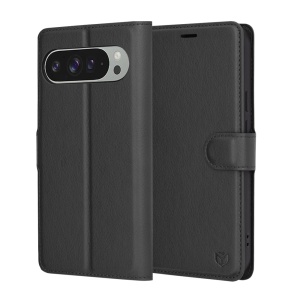 Husa pentru Google Pixel 9 Pro XL, SKYDDAR INNOVATION, Leather Folio tip Carte, cu Portofel Interior, Finisaje Premium, set cu sticker, Negru