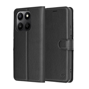 Husa pentru Honor 400 Smart, SKYDDAR INNOVATION, Leather Folio tip Carte, cu Portofel Interior, Finisaje Premium, set cu sticker, Negru