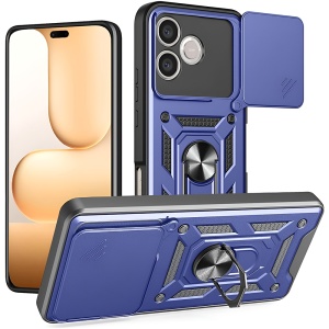 Husa pentru Honor 600 Lite, protectie camere, Inel magnetic, set cu sticker, CamShield, Albastru