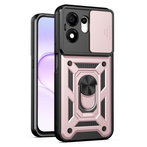Husa pentru Honor 600 Smart, protectie camere, Inel magnetic, set cu sticker, CamShield, Roz