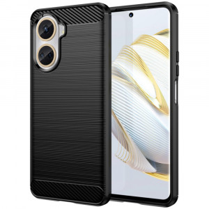 Husa pentru Huawei nova 10 SE din silicon, Slim, cu textura Fibra Carbon - Negru