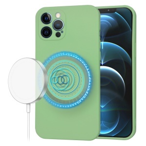 Husa pentru iPhone 12 Pro Max, SKYDDAR INNOVATION, din Silicon Catifelat, SoftFlex Magsafe, set cu sticker, Verde deschis