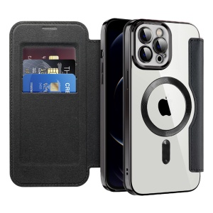 Husa pentru iPhone 12 Pro Max tip carte, SKYDDAR INOVATION, SmartMag Book, Magsafe, RFiD, Suport Carduri, set cu sticker, Negru