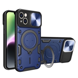 Husa pentru iPhone 14, cu inel magnetic si suport ajustabil, protecție completa camera, SKDR SafeCover - Albastru