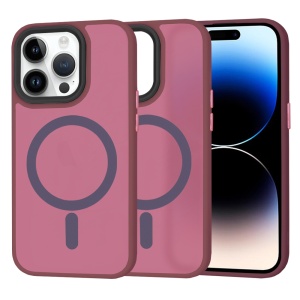 Husa pentru iPhone 14 Pro, SKYDDAR INNOVATION, HaloFrost MagSafe, Antisoc, set cu sticker, Bordo