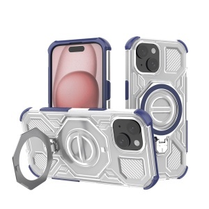 Husa pentru iPhone 15, Antisoc, SKYDDAR INOVATION, Carbon Shield PRO, Magsafe, set cu sticker, Albastru - Img 1