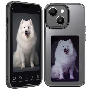 Husa pentru iPhone 15 cu ecran NFC E-Ink, Silicon, SKDR SmartCover - Negru