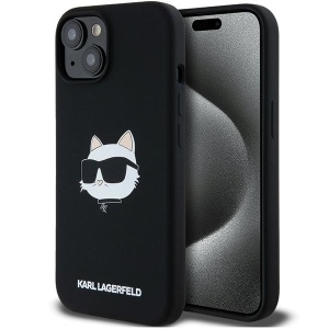 Husa pentru iPhone 15 Plus, Silicone MagSafe, Karl Lagerfeld - Negru