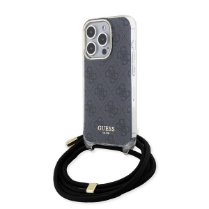 Husa pentru iPhone 15 Pro cu snur, Crossbody Cord 4G Print, Guess - Negru