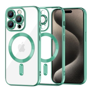 Husa pentru iPhone 15 Pro Max, SKYDDAR INNOVATION, Luxury Shield Magsafe, Protectie Antisoc, Verde deschis, set cu sticker