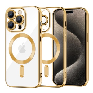 Husa pentru iPhone 15 Pro Max, SKYDDAR INNOVATION, Luxury Shield Magsafe, Protectie Antisoc, Auriu, set cu sticker