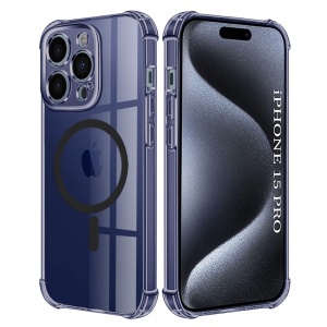 Husa pentru iPhone 15 Pro, SKYDDAR INNOVATION, Shockproof MagSafe din silicon, set cu sticker, Fumuriu