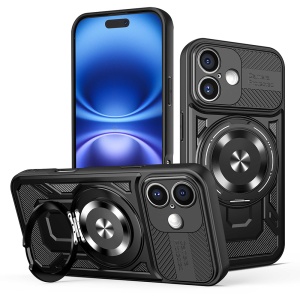 Husa pentru iPhone 16, Inel Magnetic, Antisoc, set cu sticker, RuggedCam, Negru