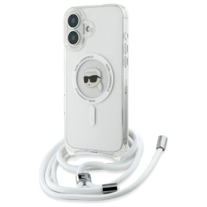 Husa pentru iPhone 16, Karl Lagerfeld, IML Crossbody MagSafe, Transparent Karl Head