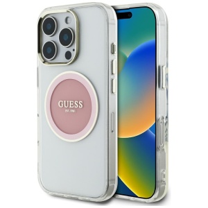 Husa pentru iPhone 16 Pro, IML Metal Colored Circle MagSafe, Guess, Roz