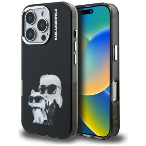 Husa pentru iPhone 16 Pro Max, Karl Lagerfeld, Aquarelle Choupette Logo Spate Rigid Transparent, Bleu