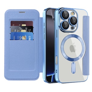 Husa pentru iPhone 16 Pro Max tip carte, SKYDDAR INOVATION, SmartMag Book, Magsafe, RFiD, Suport Carduri, set cu sticker, Bleu
