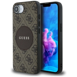 Husa pentru iPhone 16e, 4G Circle Classic Logo MagSafe, Guess, Maro