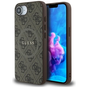 Husa pentru iPhone 16e, 4G Collection Leather MagSafe, Guess - Maro