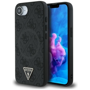 Husa pentru iPhone 16e, 4G Ring Triangle Logo MagSafe, Guess - Negru