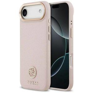 Husa pentru iPhone 17 Air, Grained Strass Logo MagSafe, Guess, Roz
