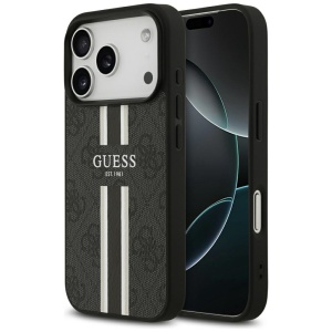 Husa pentru iPhone 17 Pro Max, Guess Printed Stripes MagSafe, Negru