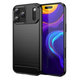 Husa pentru iPhone 17 Pro Max, SKYDDAR INNOVATION, Carbon Silicone, din Silicon Slim, cu textura Fibra Carbon, set cu sticker, Negru
