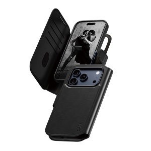 Husa pentru iPhone 17 Pro, PanzerGlass, CARE Feature MagSafe Case Tango Two-in-One Wallet, Tip Carte Detasabila 2in1 cu Portofel si Prindere Magnetica, Piele Ecologica, Antisoc, Negru
