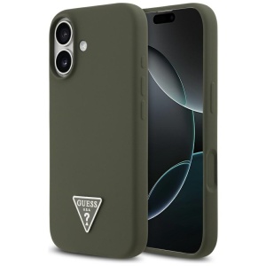Husa pentru iPhone 17, Silicone Triangle Logo MagSafe, Guess, Kaki