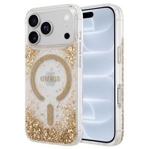 Husa pentru iPhone 18 Pro / iPhone 17 Pro - Guess Resin Bottom Glitter MagSafe (GUHMP18LRGRGED) - Gold