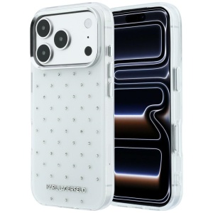 Husa pentru iPhone 18 Pro / iPhone 17 Pro - Karl Lagerfeld IML Rhinestones and Electroplated Logo (KLHCP18L6HCRDKLH) - White