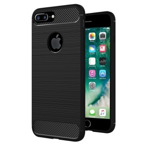 Husa pentru iPhone 7 Plus, SKYDDAR INNOVATION, Carbon Silicone, din Silicon Slim, cu textura Fibra Carbon, set cu sticker, Negru