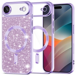 Husa pentru iPhone Air, SKYDDAR INNOVATION, Luxury Glitter Magsafe, Antisoc, Fundal Detasabil 2-in-1, Margini Ridicate, set cu sticker, Mov deschis