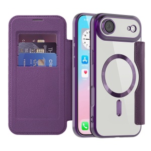 Husa pentru iPhone Air tip carte, SKYDDAR INOVATION, SmartMag Book, Magsafe, RFiD, Suport Carduri, set cu sticker, Mov