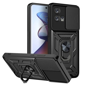 Husa pentru Motorola Edge 30 Fusion, SKYDDAR INNOVATION, CamShield, Inel magnetic, set cu sticker, Negru
